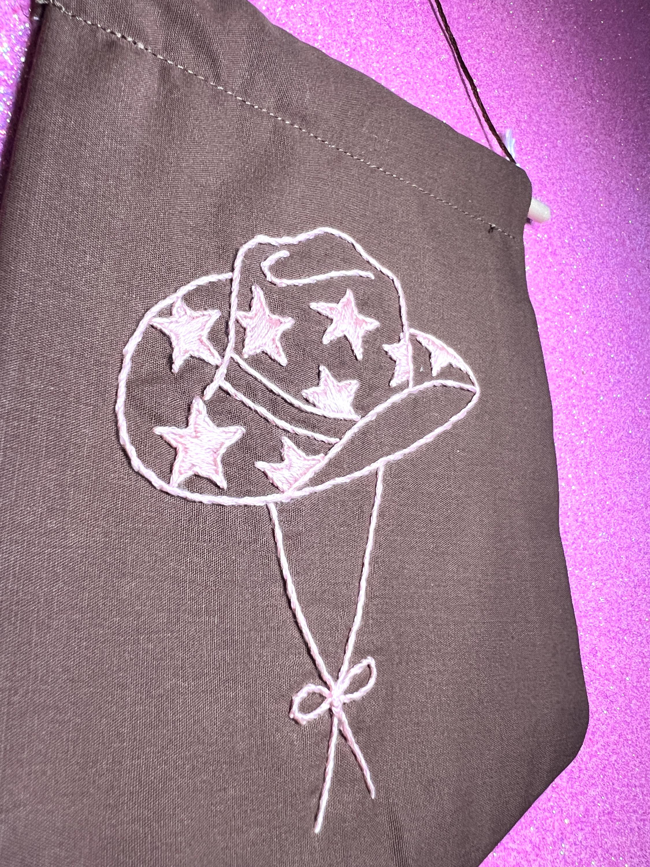 Brown and Pink Star Cowboy Hat Finished Embroidered Wall Hanging