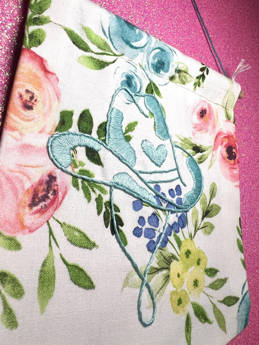 Blue Floral Cow Cowboy Hat Finished Embroidered Wall Hanging