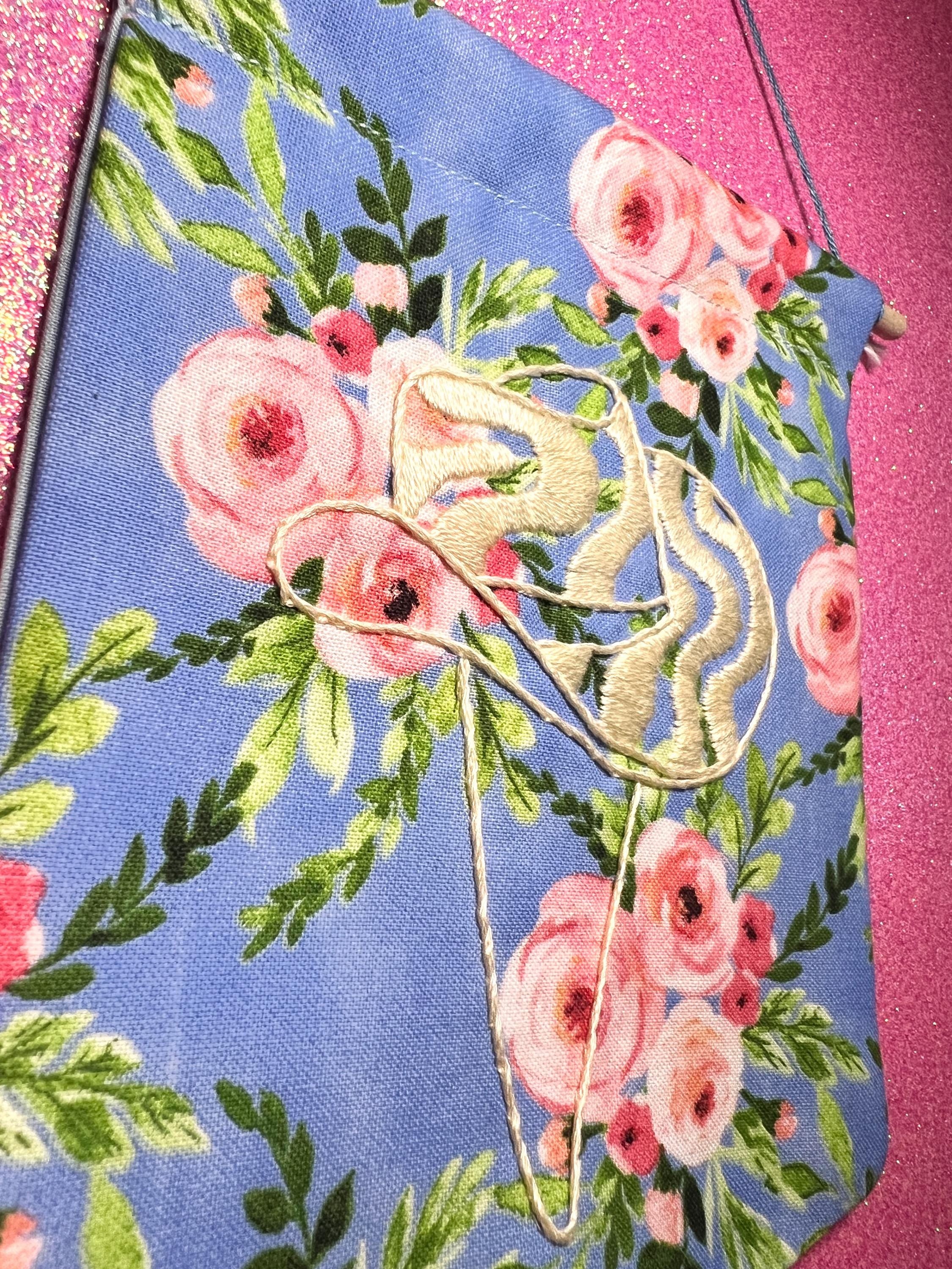 Blue Floral Groovy Cowboy Hat Finished Embroidered Wall Hanging