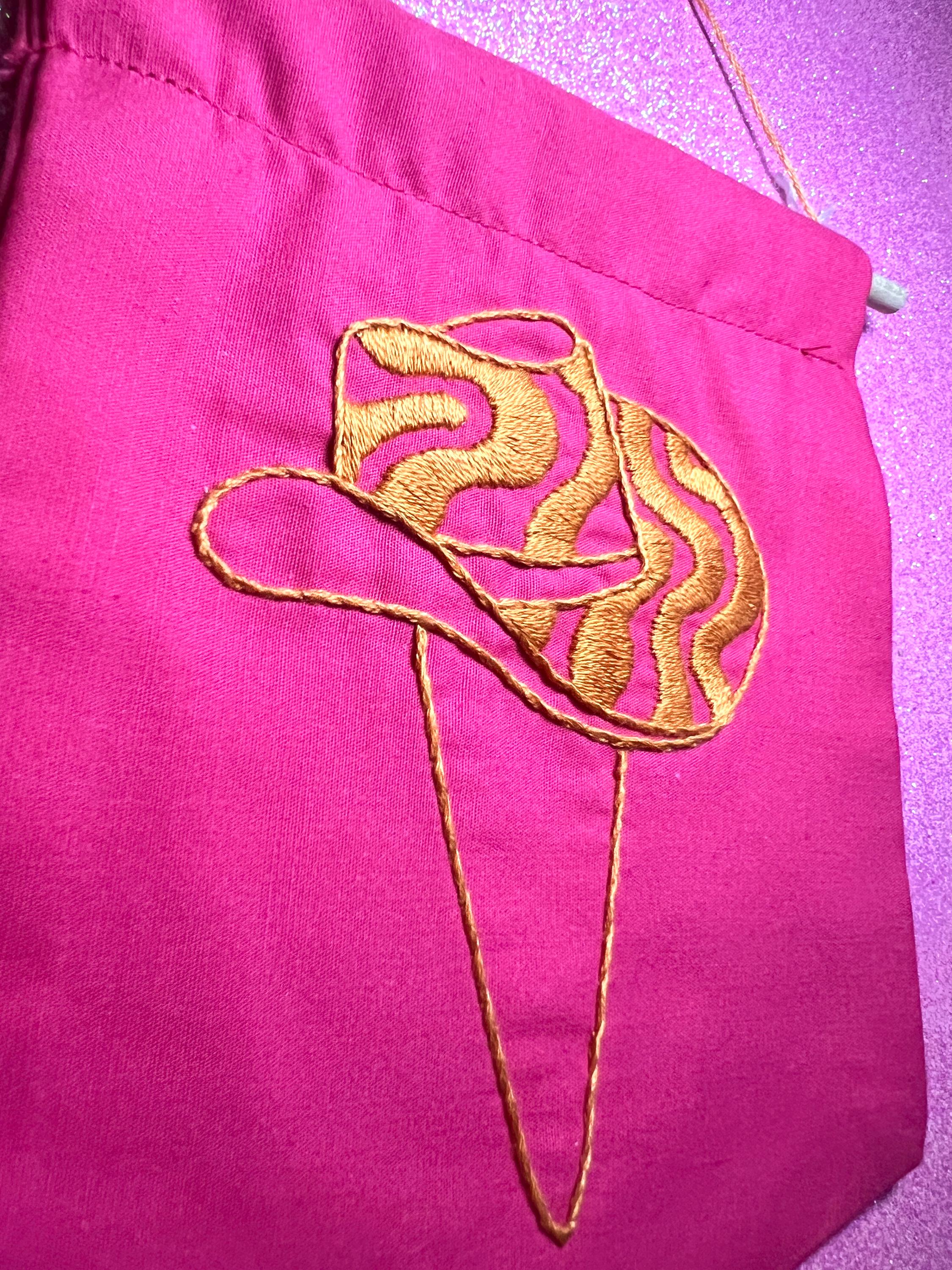 Neon Pink and Orange Groovy Cowboy Hat Finished Embroidered Wall Hanging
