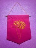 Neon Pink and Orange Groovy Cowboy Hat Finished Embroidered Wall Hanging