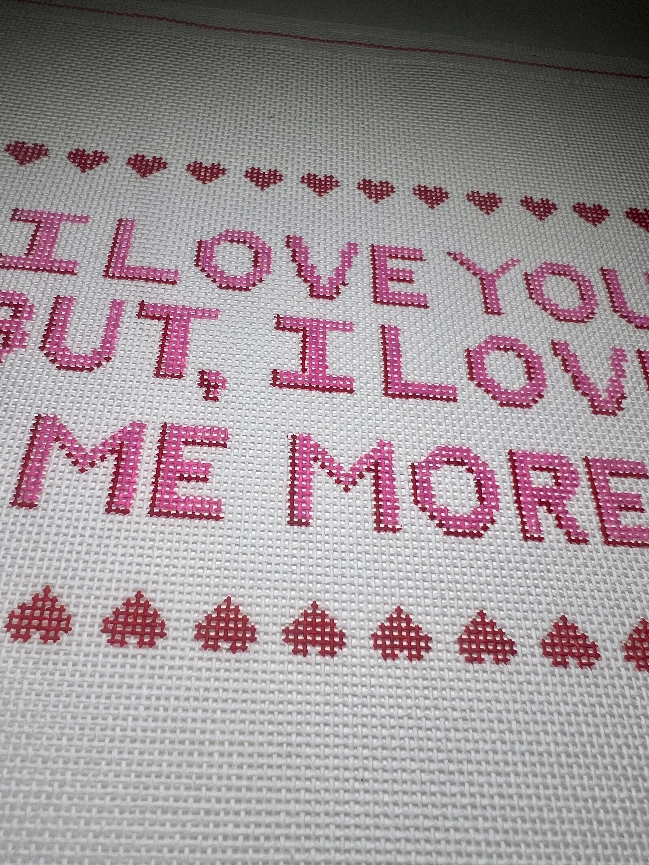 SATC Needlepoint Canvas, I Love Me More Pillow Project