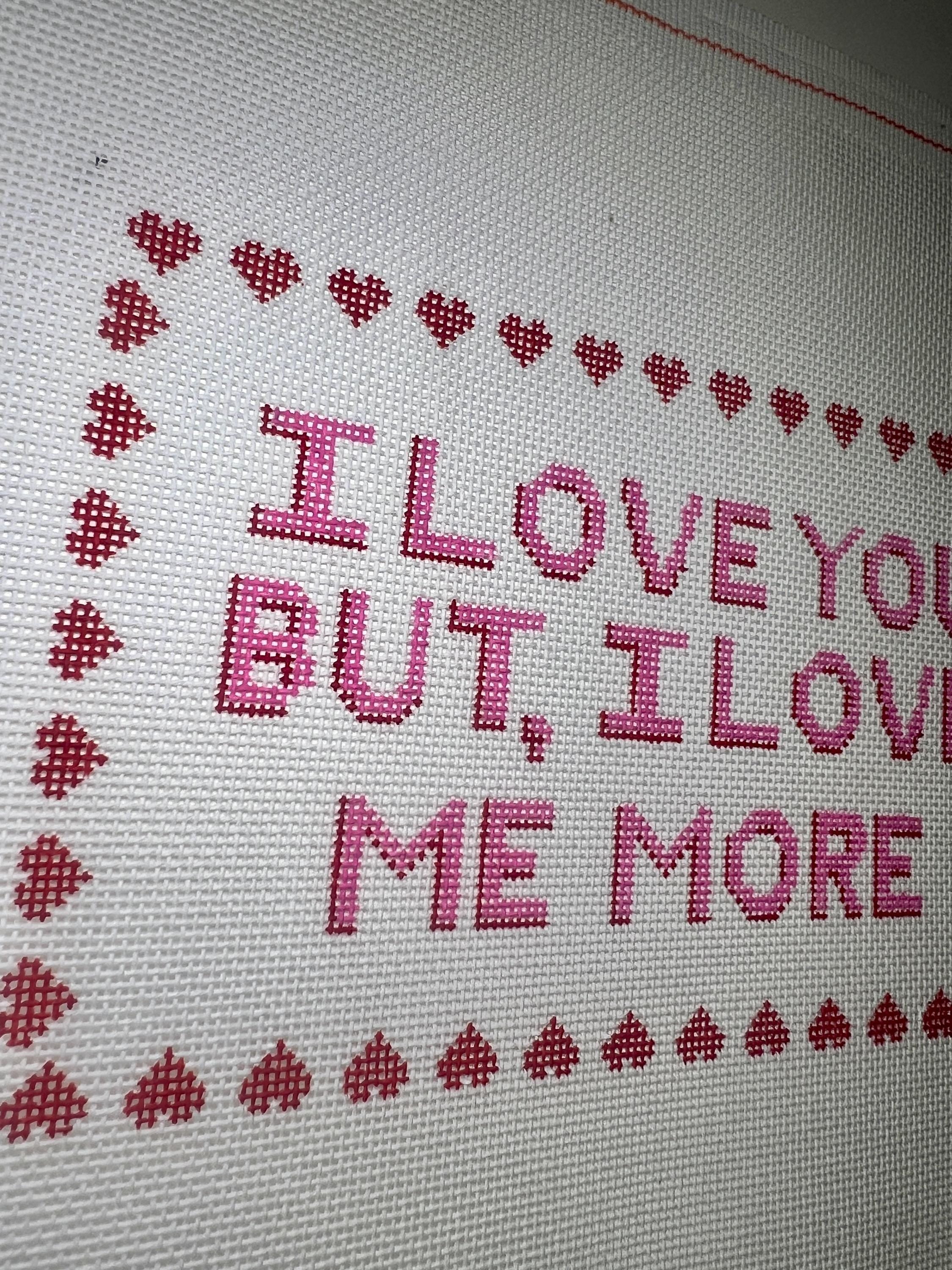 SATC Needlepoint Canvas, I Love Me More Pillow Project