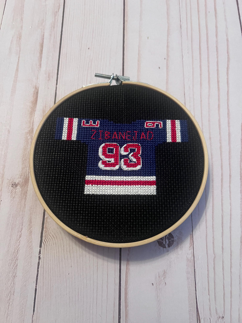 New York Rangers Inspired Hockey Jersey Finished Cross Stitch
