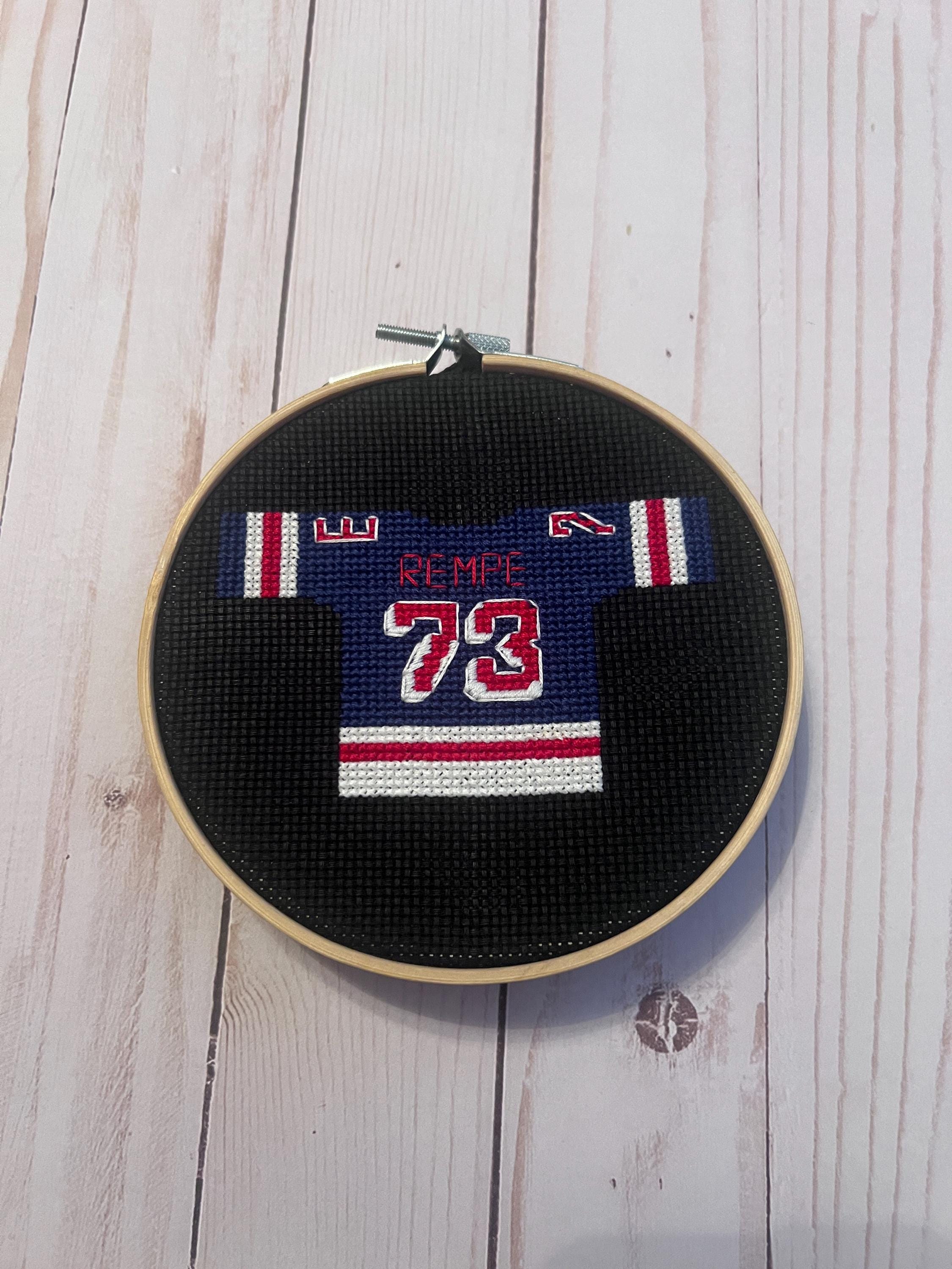 New York Rangers Inspired Hockey Jersey Finished Cross Stitch