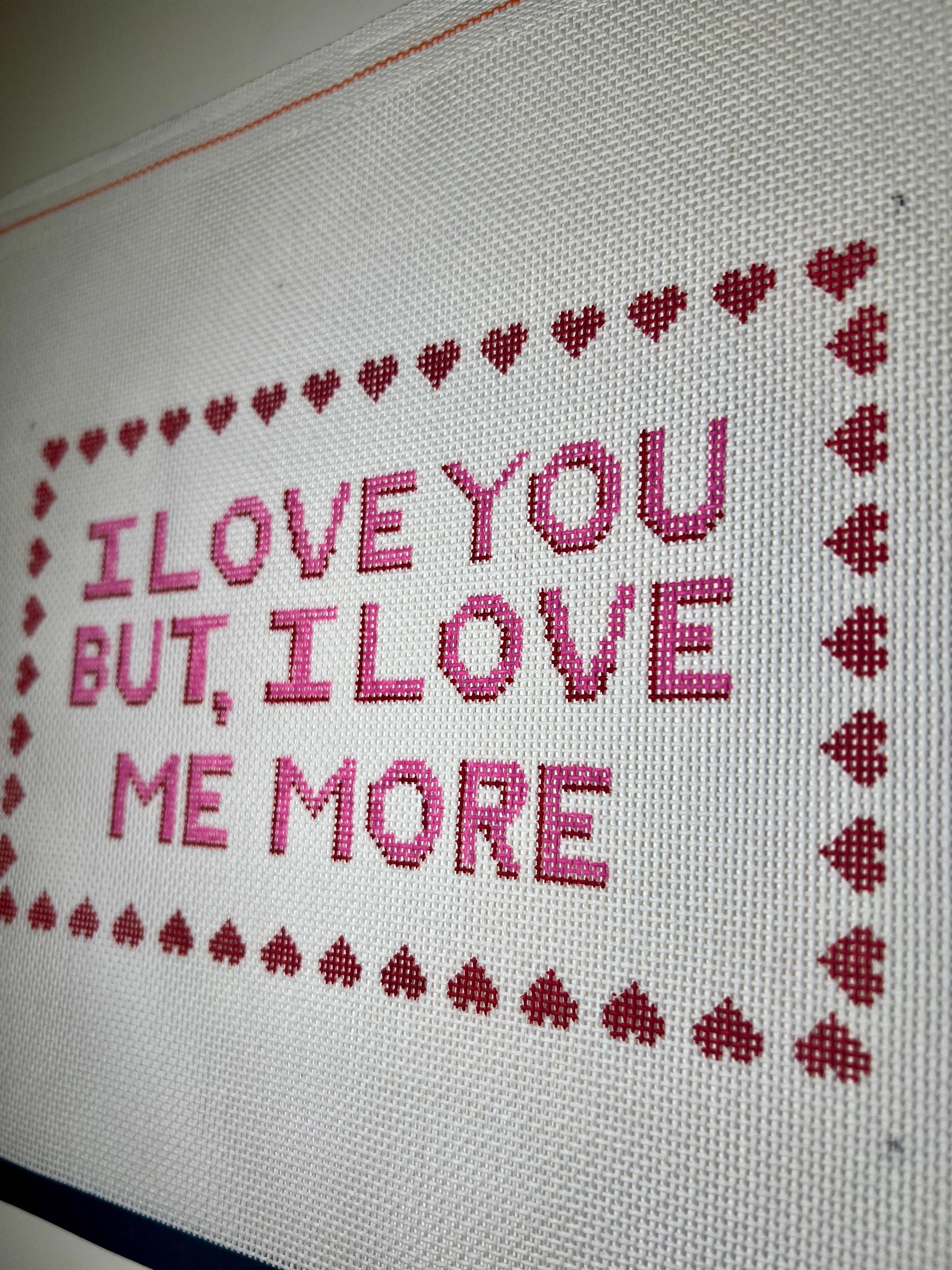 SATC Needlepoint Canvas, I Love Me More Pillow Project