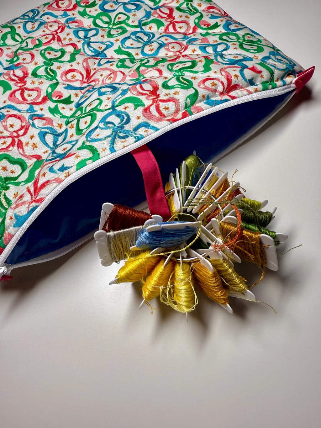 Cherry Strawberry Quilted Project Bag – Valentines Needlepoint Zipper Pouch
