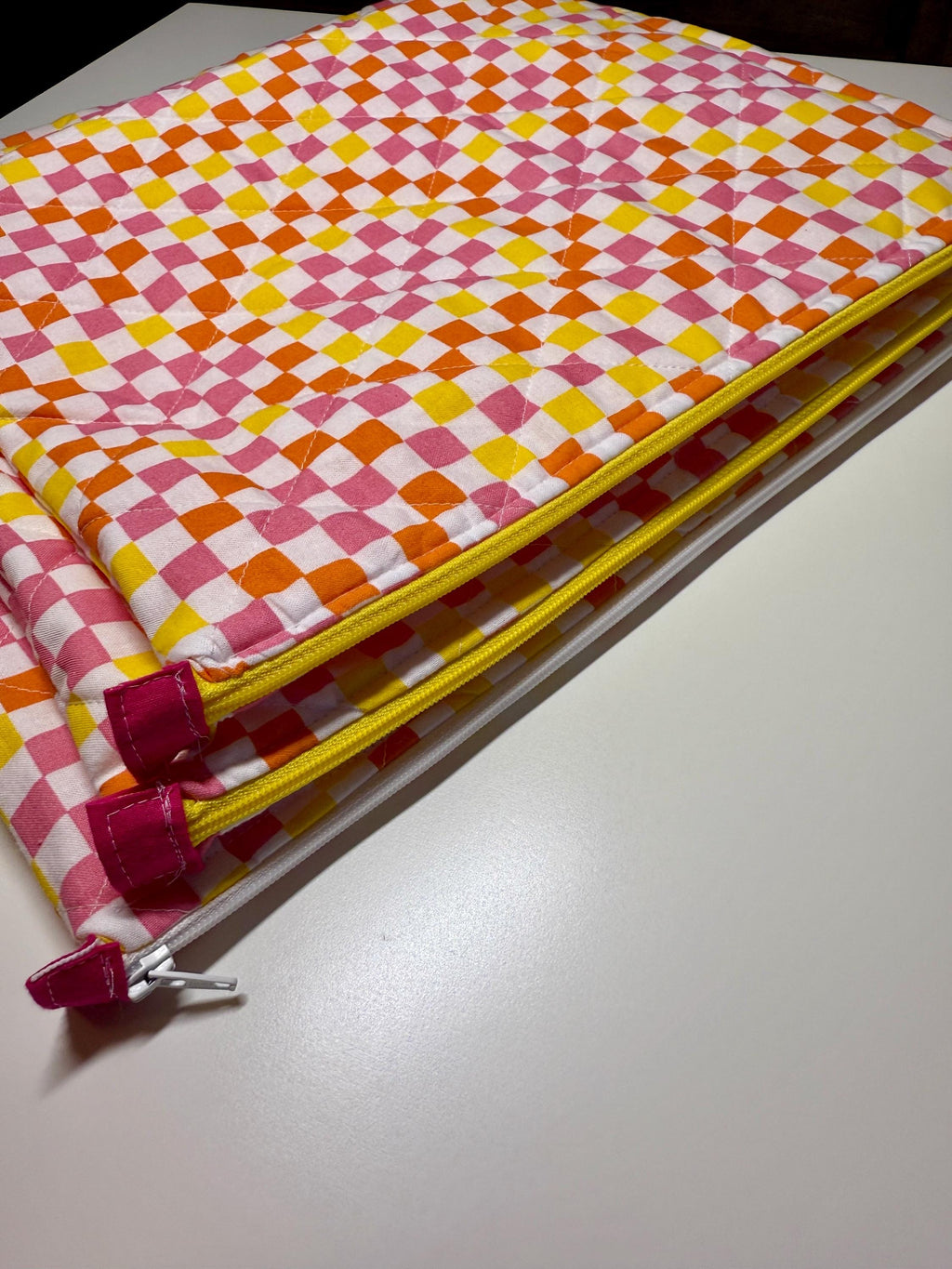 Summery Checkerprint Quilted Needlpoint/Crafting Zipper Project Bag 12” x 14” - Size Medium