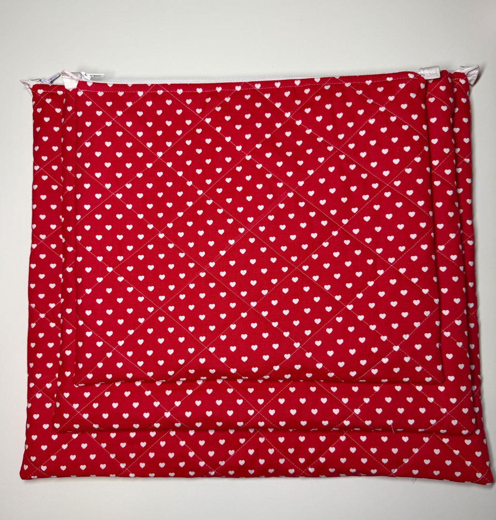 Heart Polka Dot Valentines Quilted Needlpoint/Crafting Zipper Project Bag 14” x 12” - Size Medium