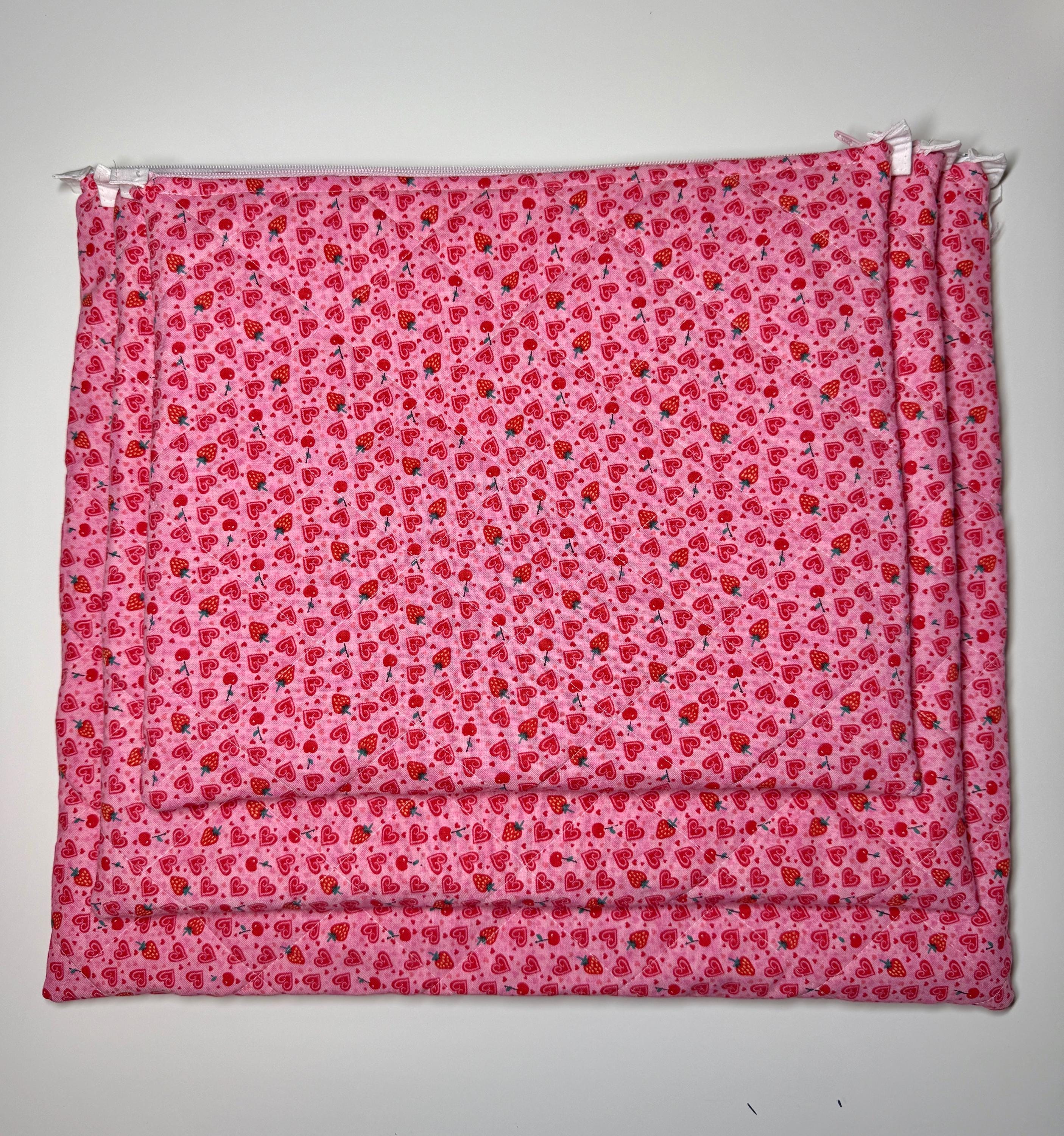 Cherry Strawberry Quilted Project Bag – Valentines Needlepoint Zipper Pouch