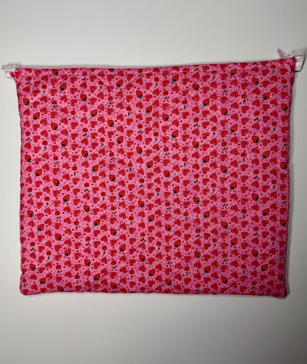 Cherry Strawberry Quilted Project Bag – Valentines Needlepoint Zipper Pouch