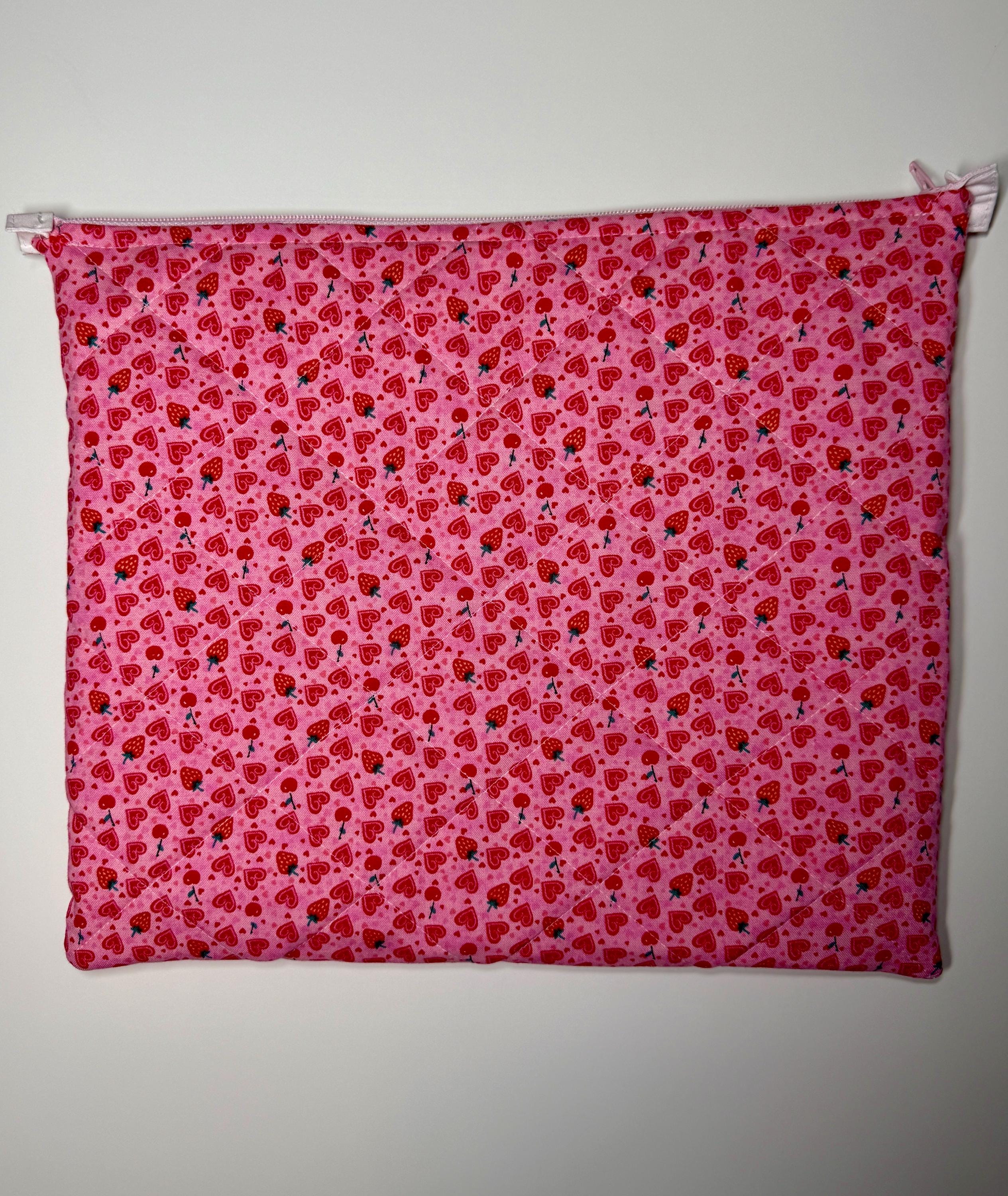 Cherry Strawberry Quilted Project Bag – Valentines Needlepoint Zipper Pouch