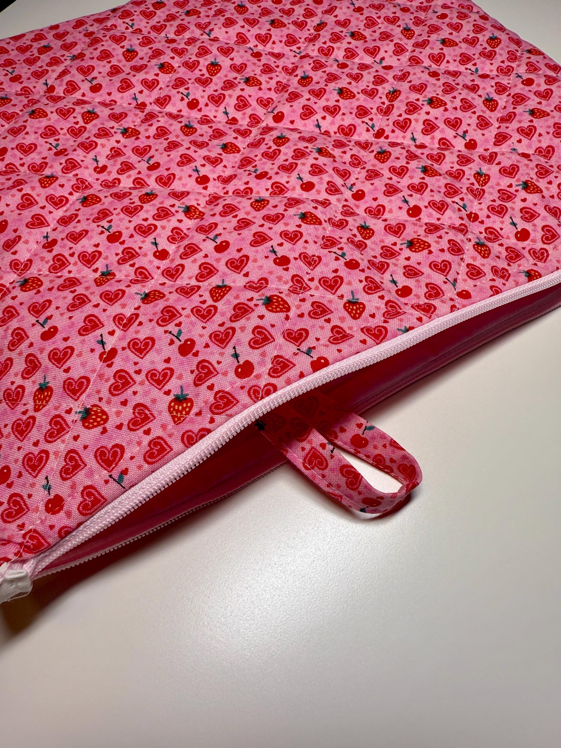 Cherry Strawberry Quilted Project Bag – Valentines Needlepoint Zipper Pouch
