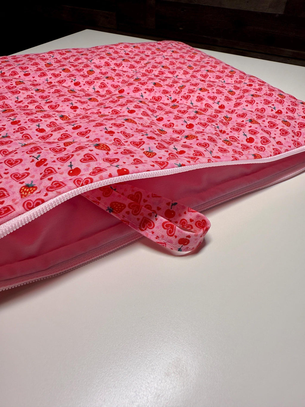 Cherry Strawberry Quilted Project Bag – Valentines Needlepoint Zipper Pouch