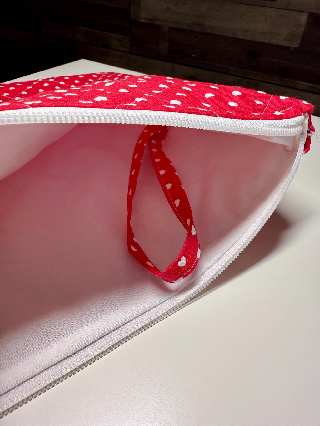 Heart Polka Dot Valentines Quilted Needlpoint/Crafting Zipper Project Bag 14” x 12” - Size Medium