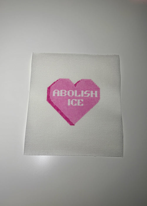 ABOLISH ICE Conversation Heart Hand Painted Needlepoint Canvas