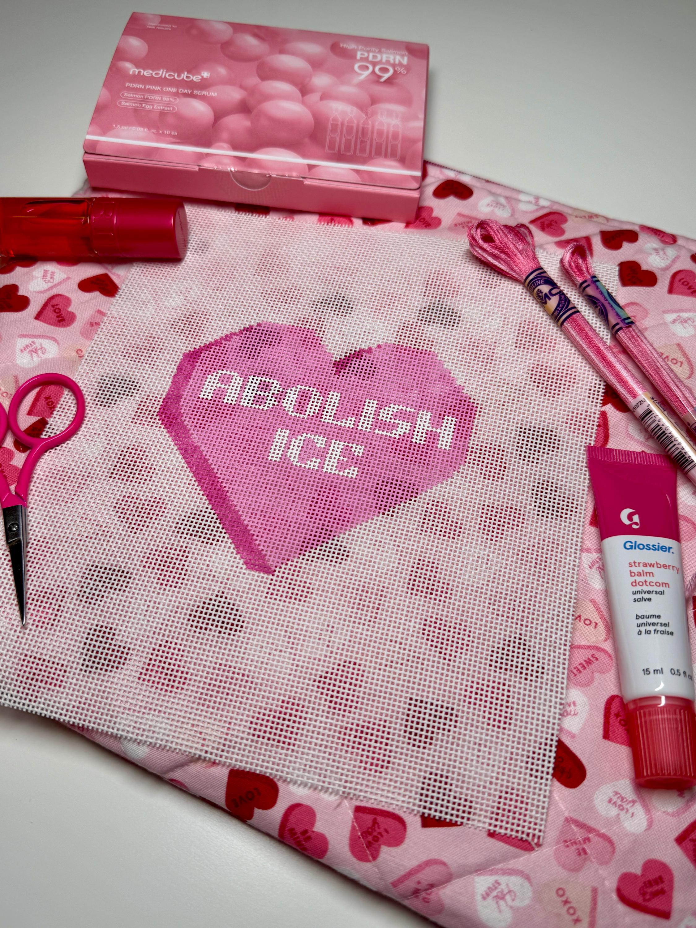 ABOLISH ICE Conversation Heart Hand Painted Needlepoint Canvas