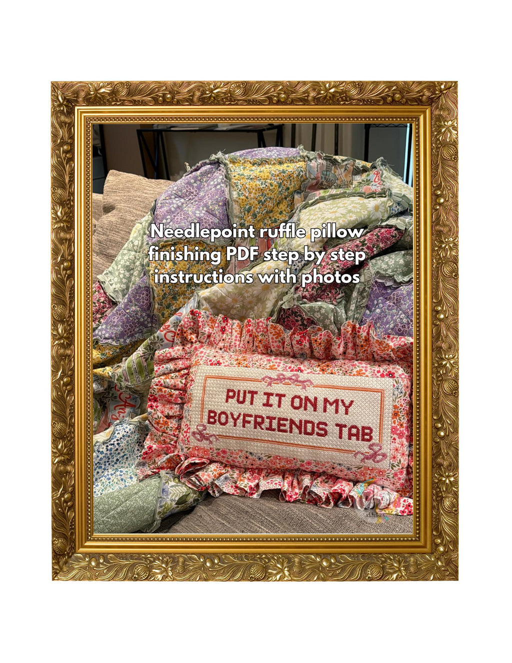 Needlepoint Ruffle Pillow Finishing PDF Instructions - Step by Step with Photos